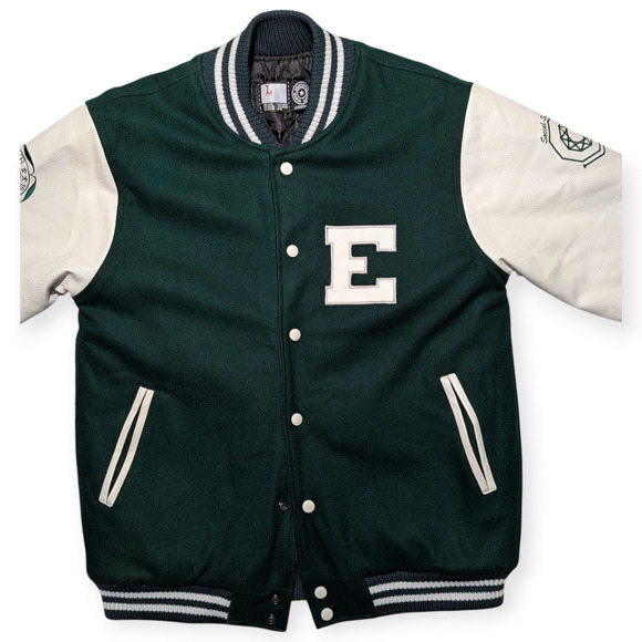 Ewha Womans University Varsity Jacket Leather Sleeves Green White L - Picture 2 of 13
